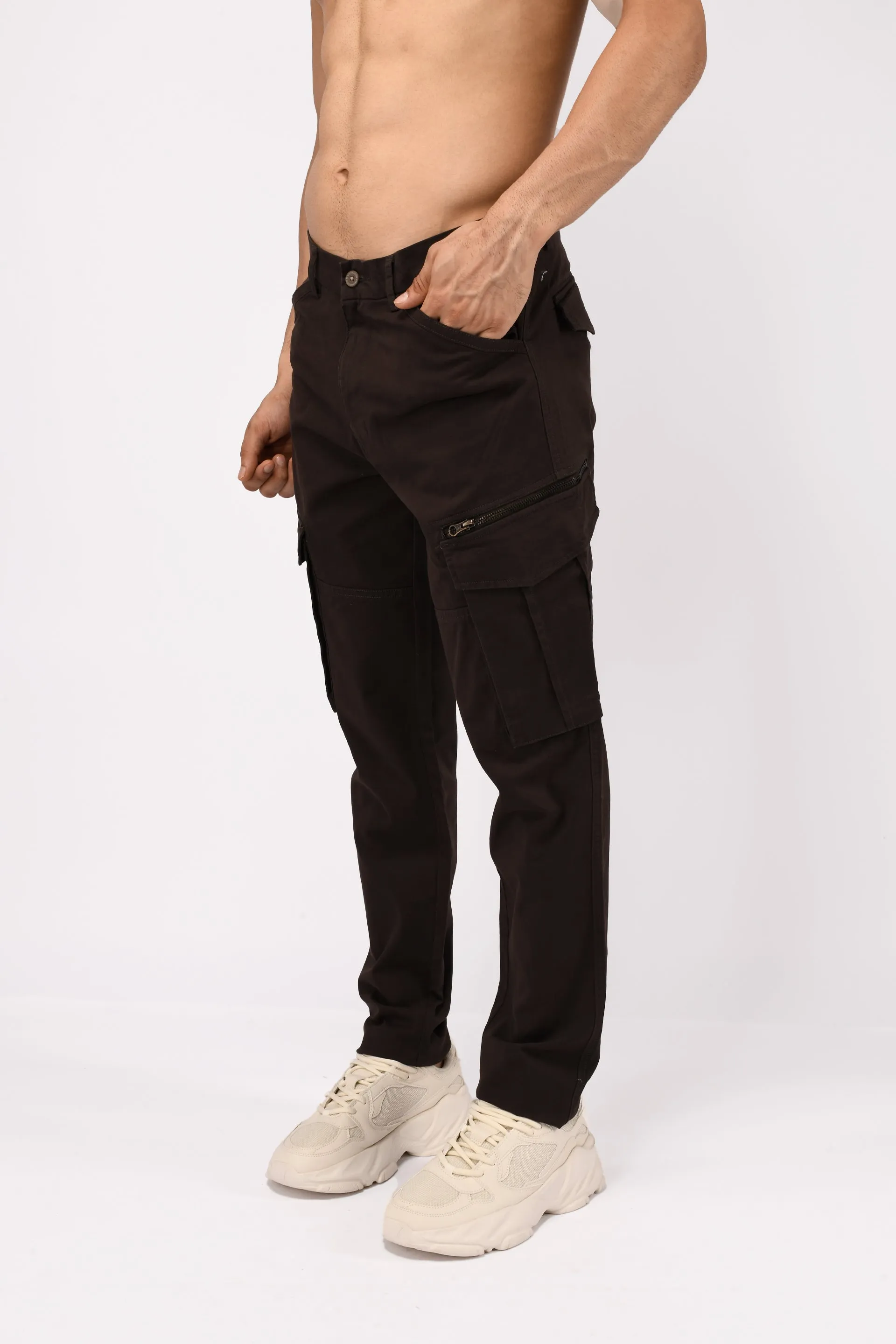 UTILITY ZIP CARGO PANTS IN COFFEE