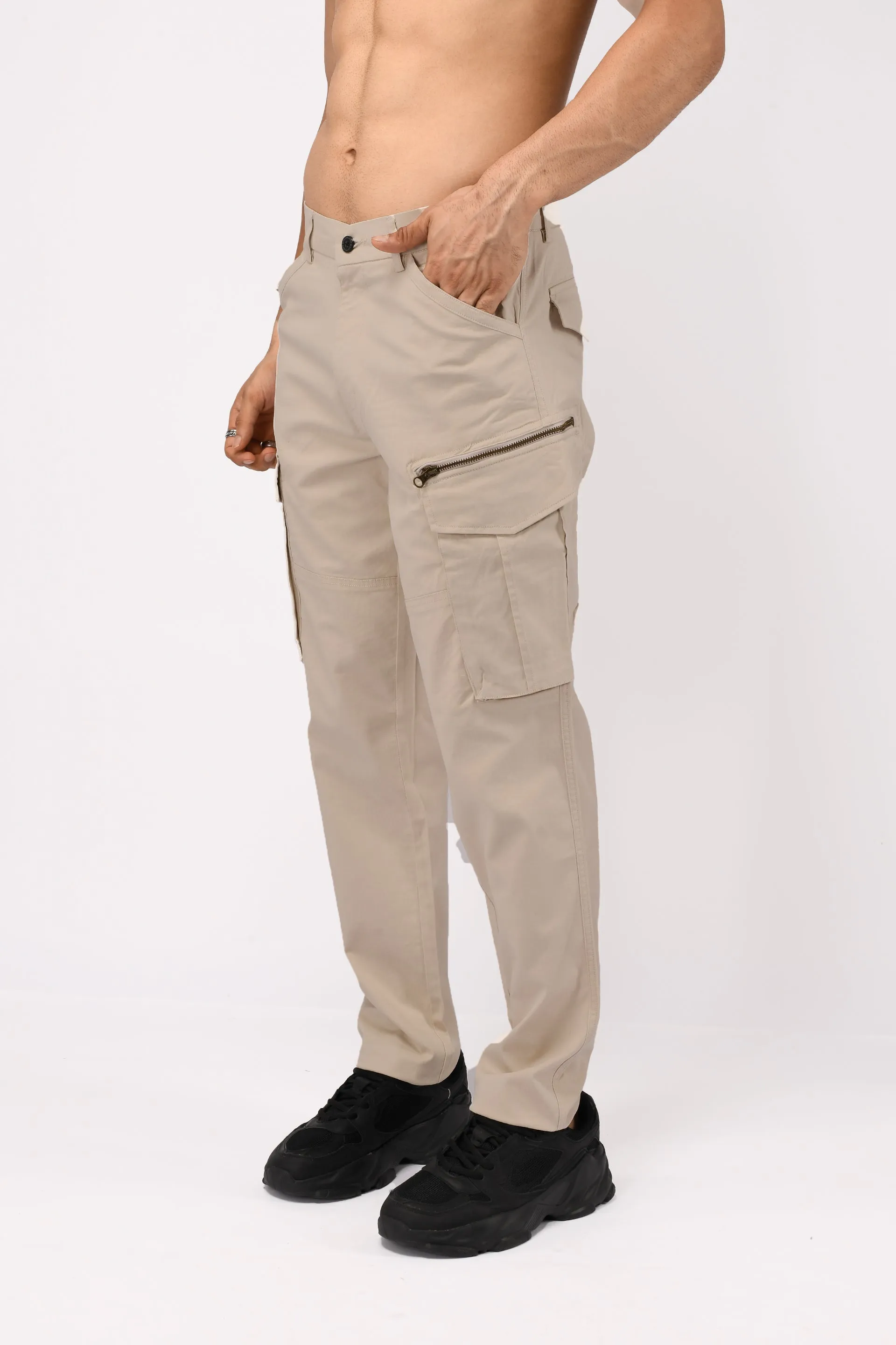UTILITY ZIP CARGO PANTS IN CREAM