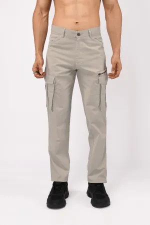 UTILITY ZIP CARGO PANTS IN LIGHT GREY