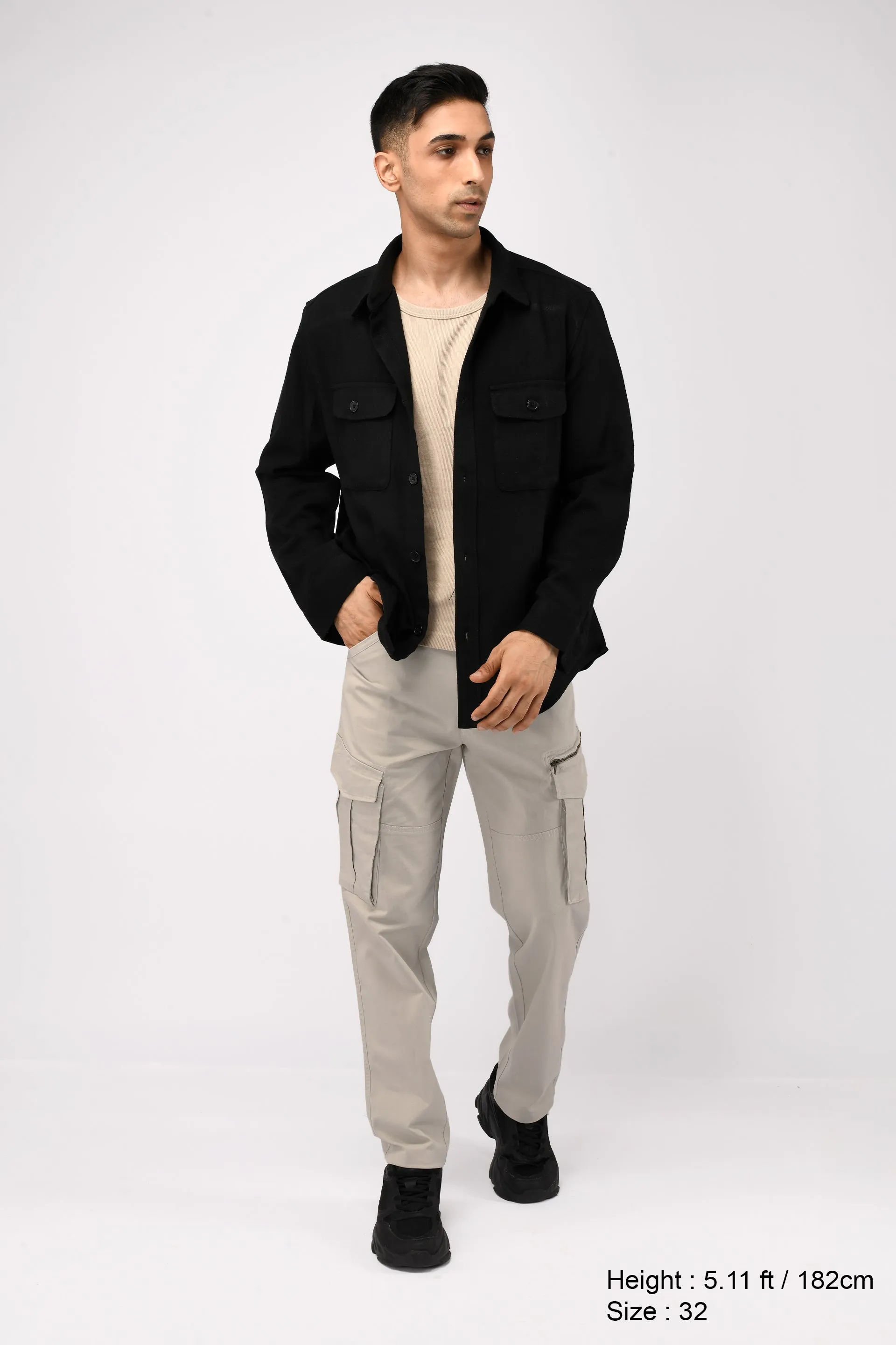 UTILITY ZIP CARGO PANTS IN LIGHT GREY