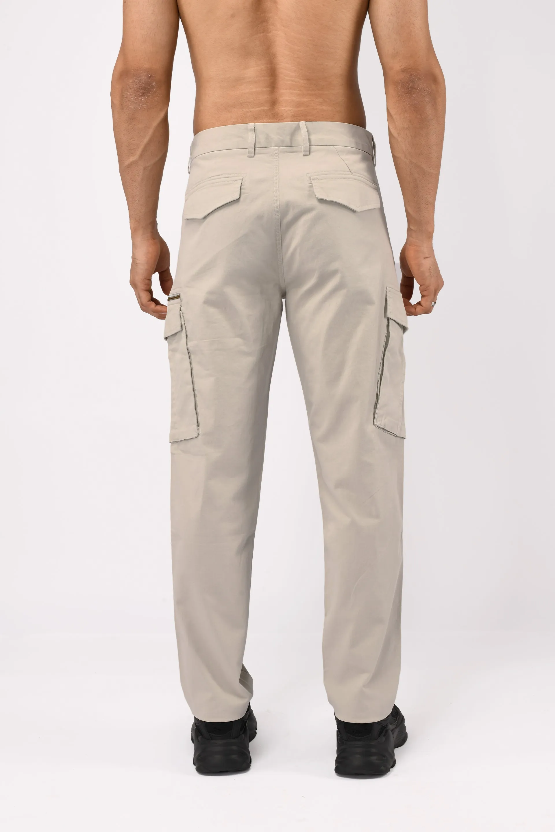 UTILITY ZIP CARGO PANTS IN LIGHT GREY