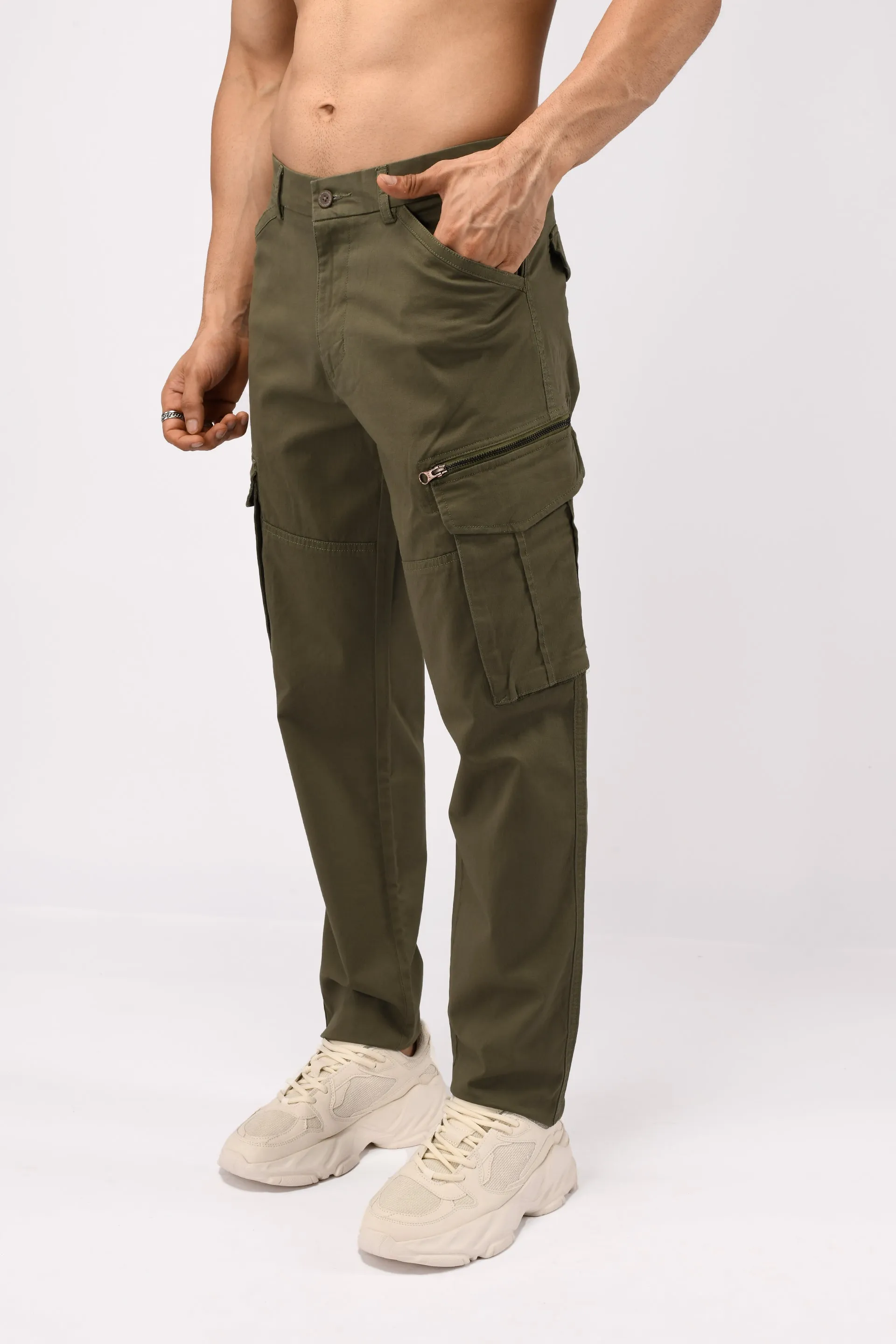 UTILITY ZIP CARGO PANTS IN OLIVE