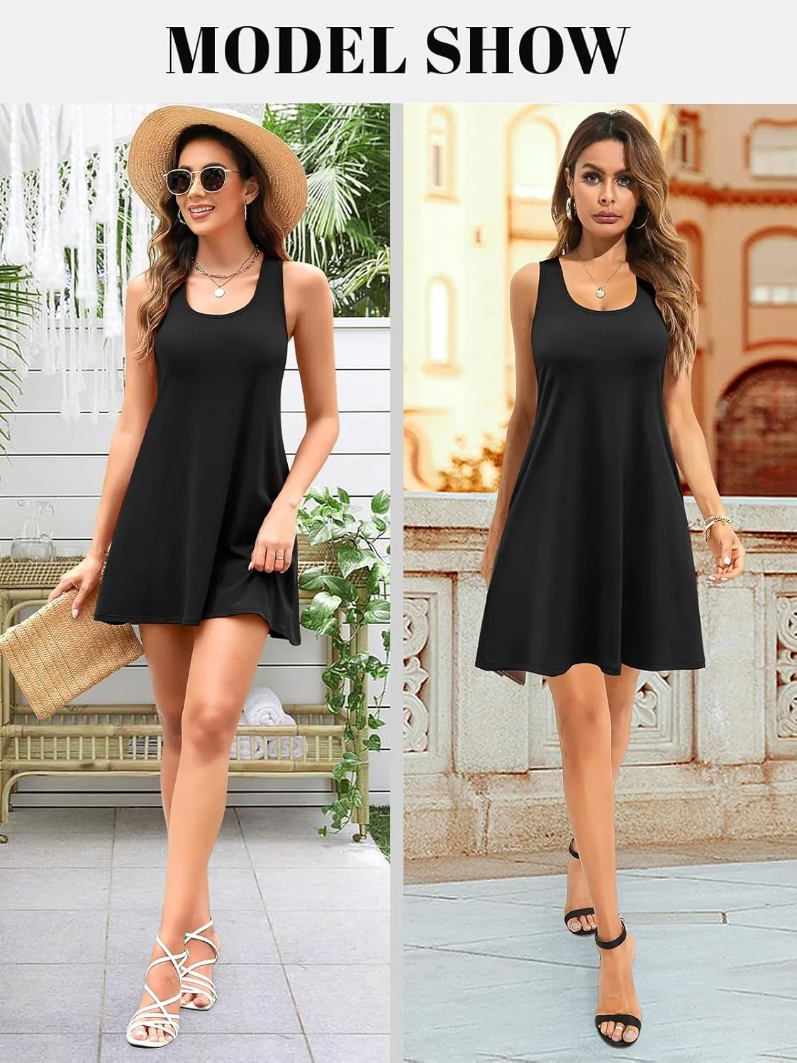 V FOR CITY Summer Dresses with Built in Bra Women Pockets Beach Sundress Casual Loose Sleeveless Racerback Tank Dress