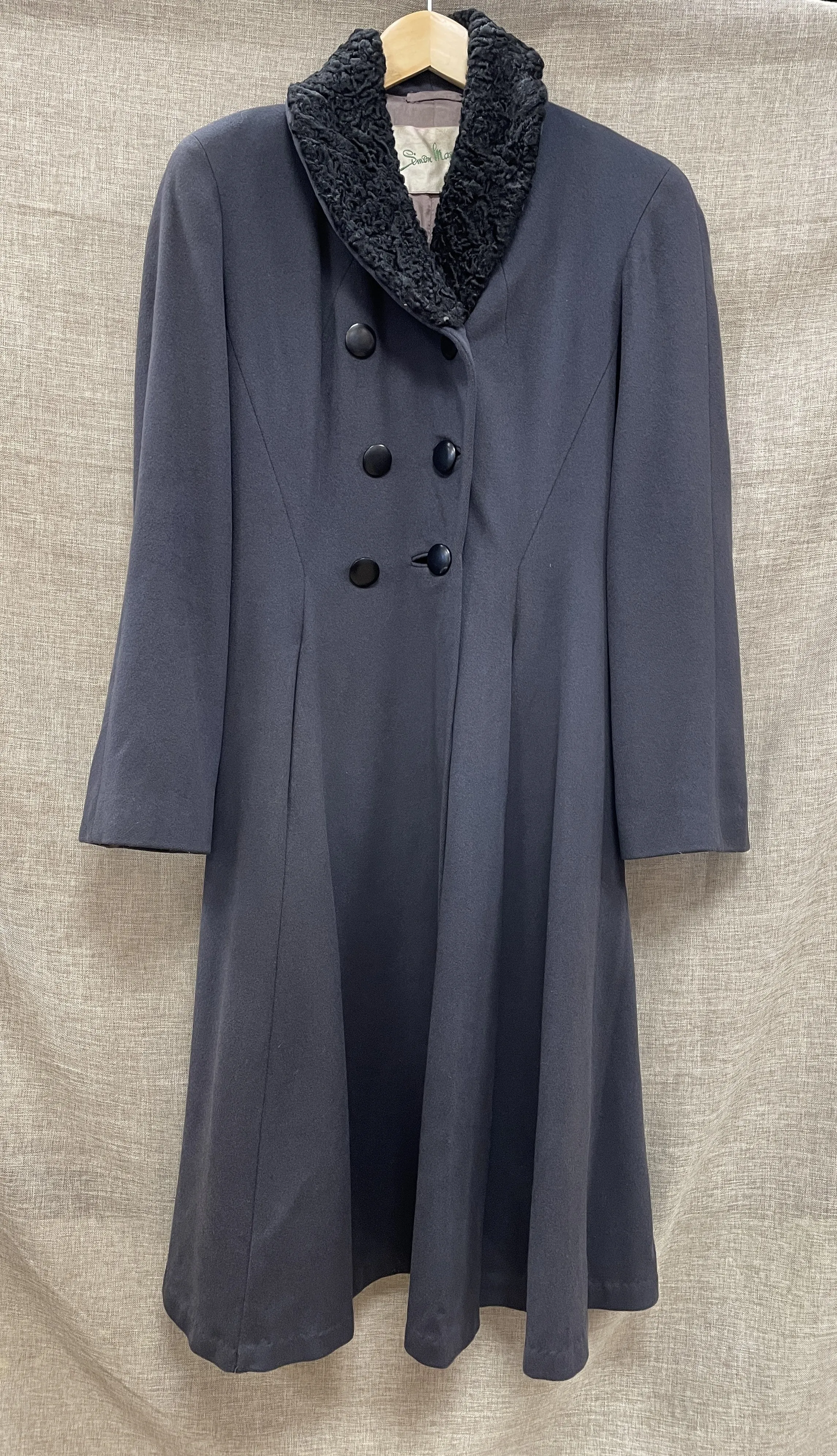 Vintage 1950s Simon Massey Dark Grey Off Black Full Length Skirted Coat Small 8 - 10