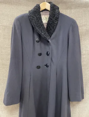 Vintage 1950s Simon Massey Dark Grey Off Black Full Length Skirted Coat Small 8 - 10
