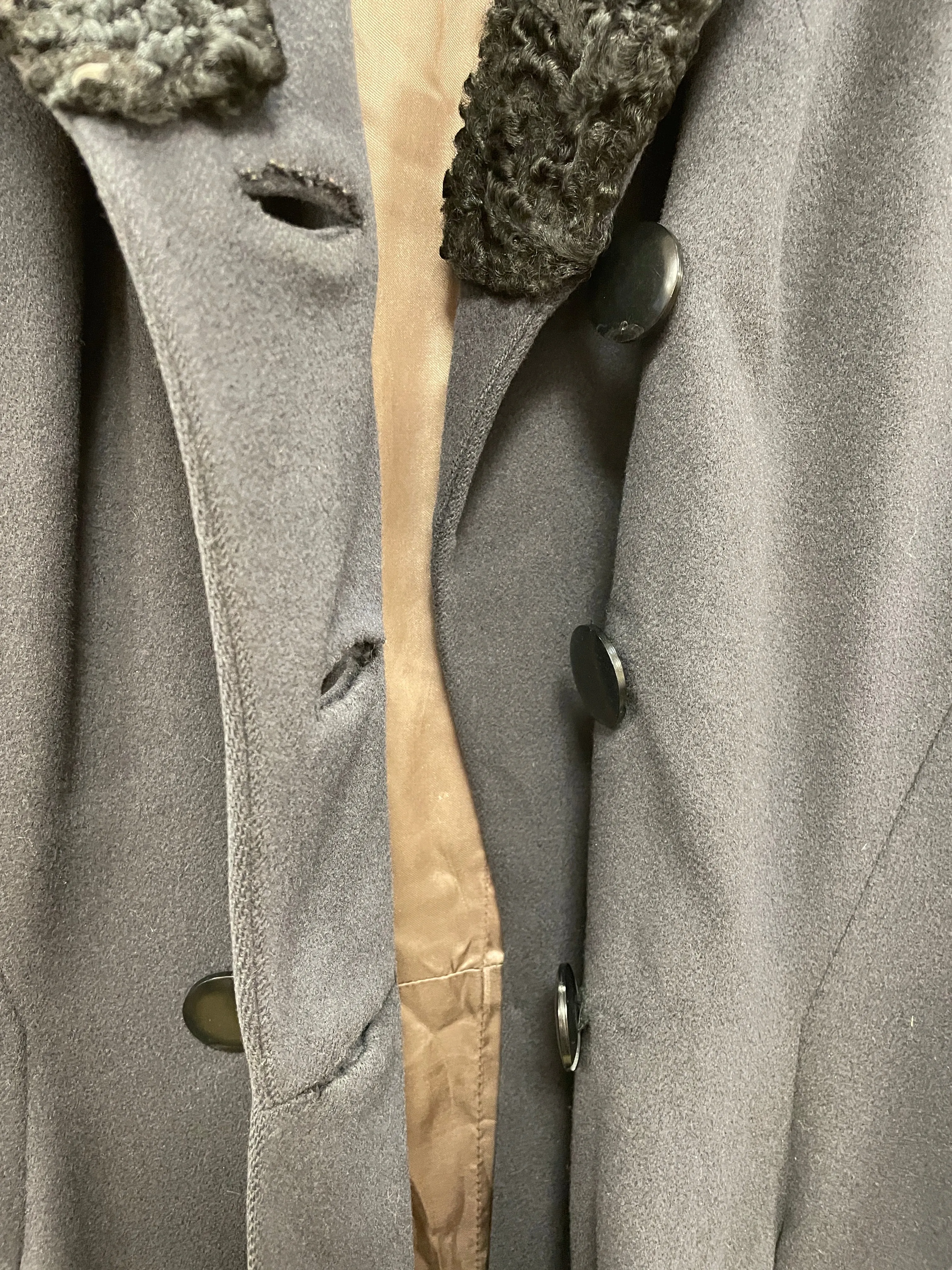 Vintage 1950s Simon Massey Dark Grey Off Black Full Length Skirted Coat Small 8 - 10