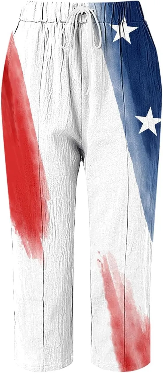 White Capris for Women Casual Drawstring Pants Women Capri Pants for Linen Pants for Women 2024 Capri Pants for