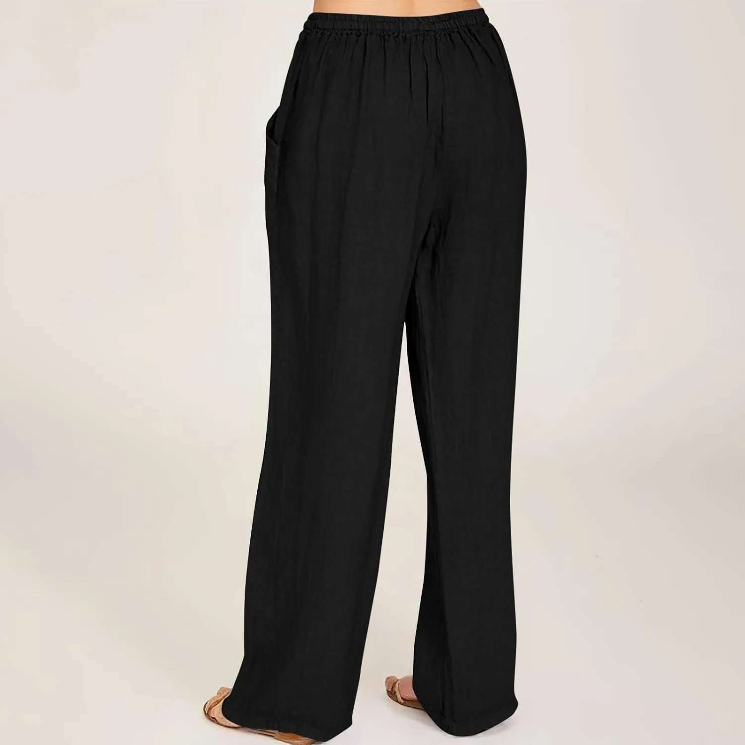 Wide Leg Linen Pants Women 2025 Summer Casual Beach Vacation Pants Lightweight Plus Size Lounge Trousers with Pockets