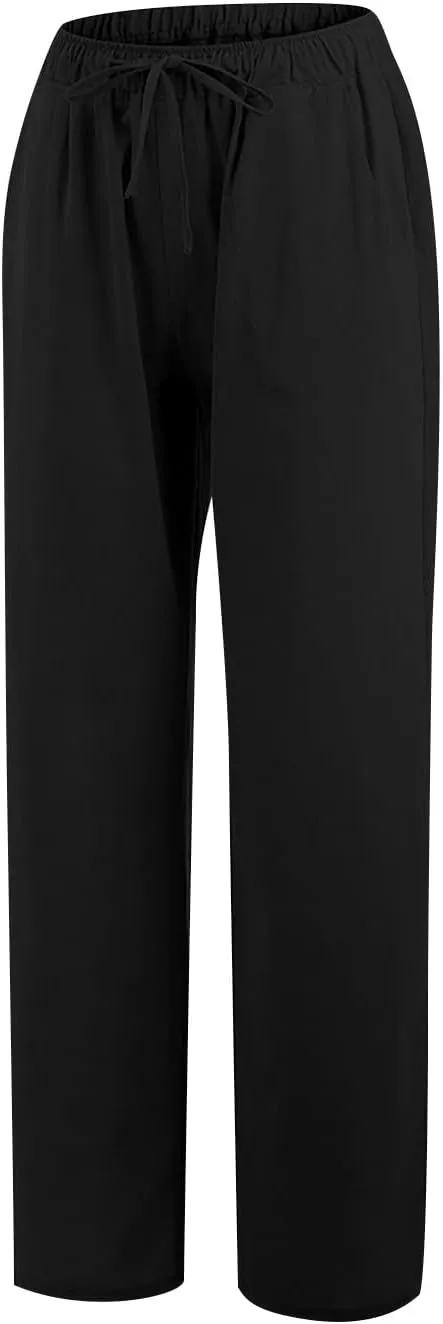 Wide Leg Linen Pants Women 2025 Summer Casual Beach Vacation Pants Lightweight Plus Size Lounge Trousers with Pockets