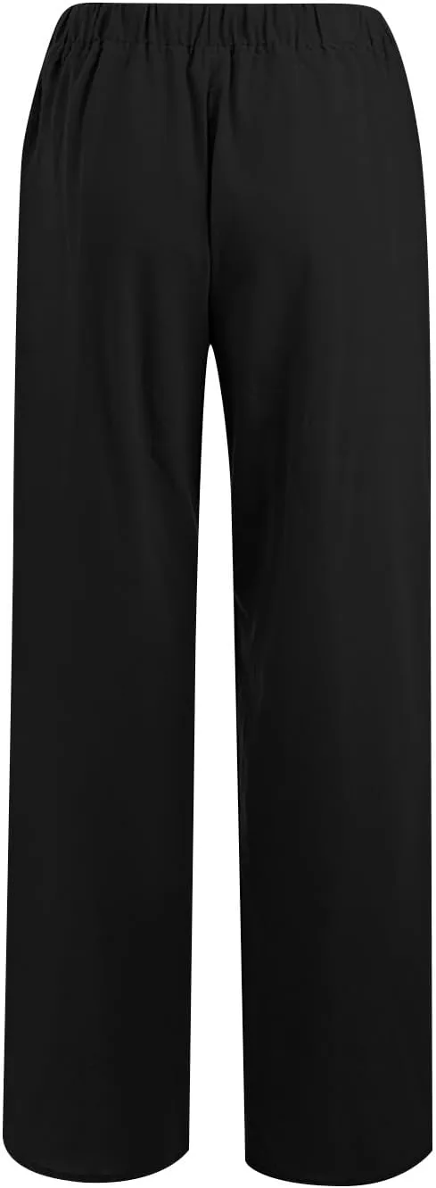 Wide Leg Linen Pants Women 2025 Summer Casual Beach Vacation Pants Lightweight Plus Size Lounge Trousers with Pockets