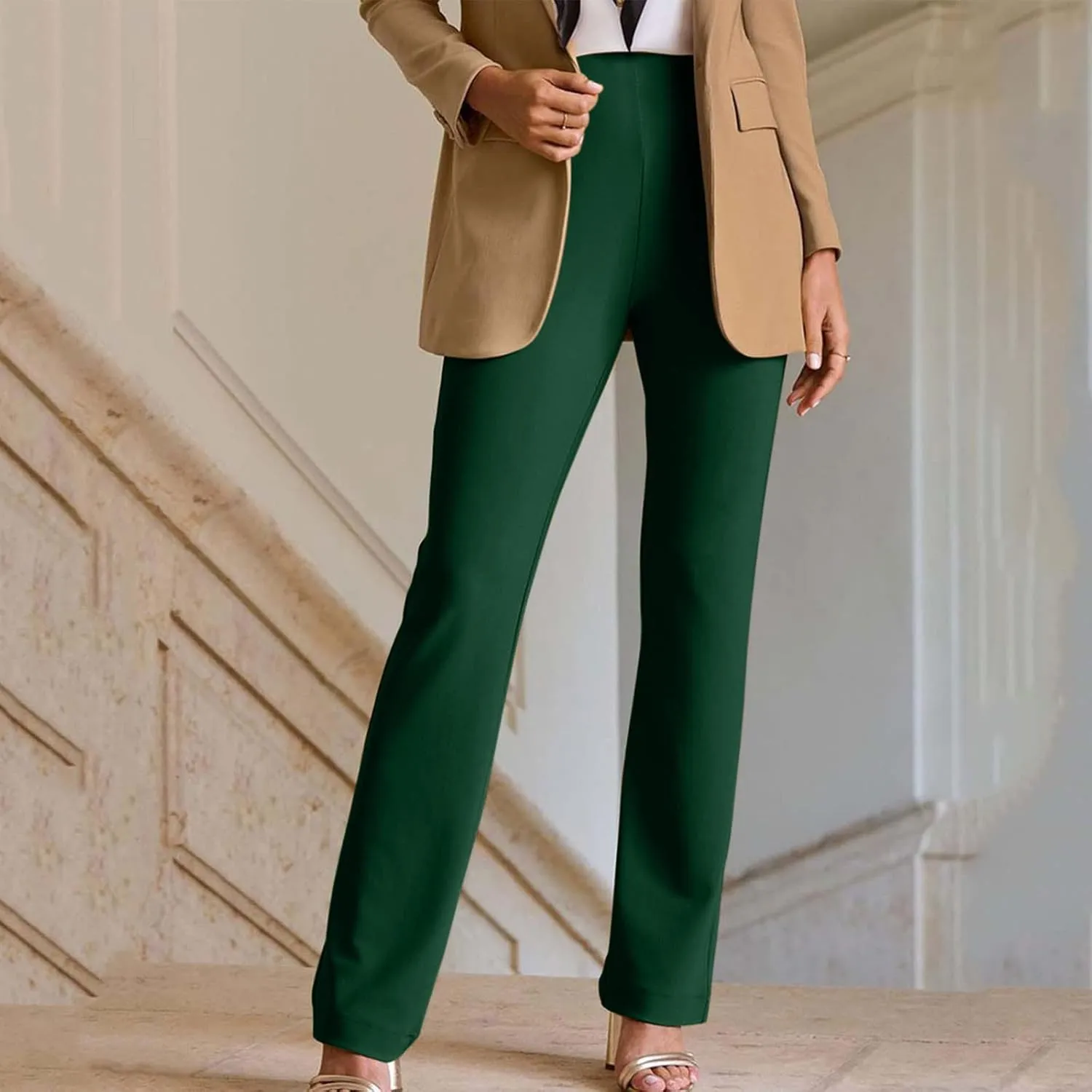 Women High Waist Pull-On Dress Pants Tummy Control Yoga Legging Trousers Business Casual Office Suit Pants for Work