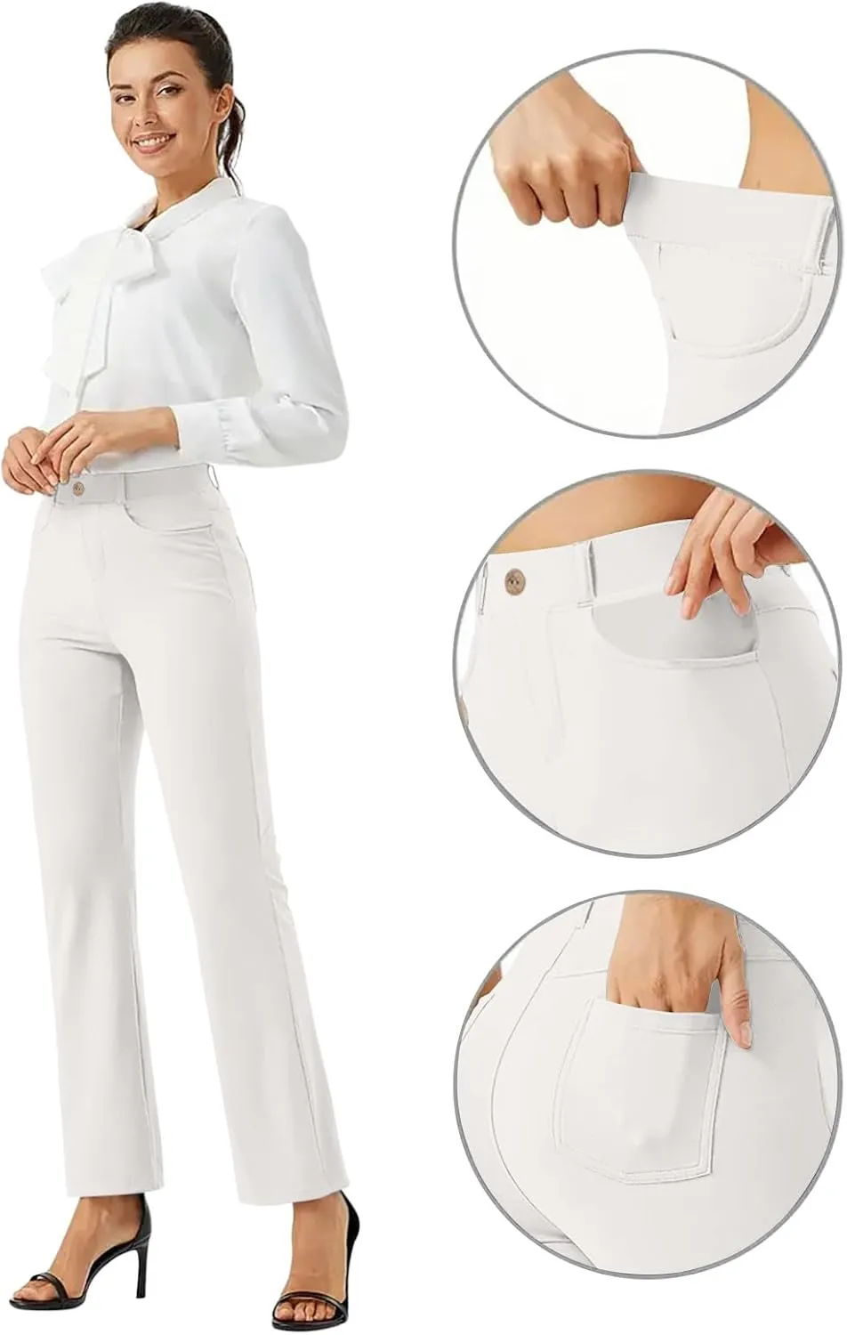 Women High Waist Work Pants Office Yoga Dress Pants Business Casual Outfits Elastic Waist Straight Leg Pocket Trouser