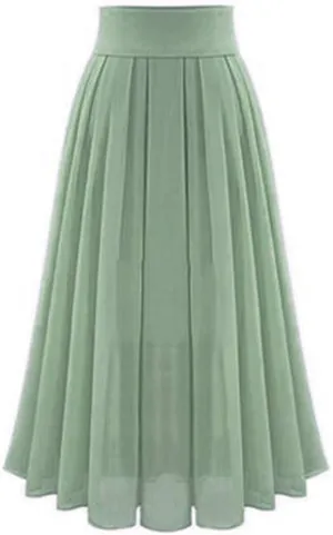 Women High Waisted Flared Skirt Pleated Midi Skirt A-Line Elastic Maxi Skirts Swing Business Work Vintage Flowy Skirt