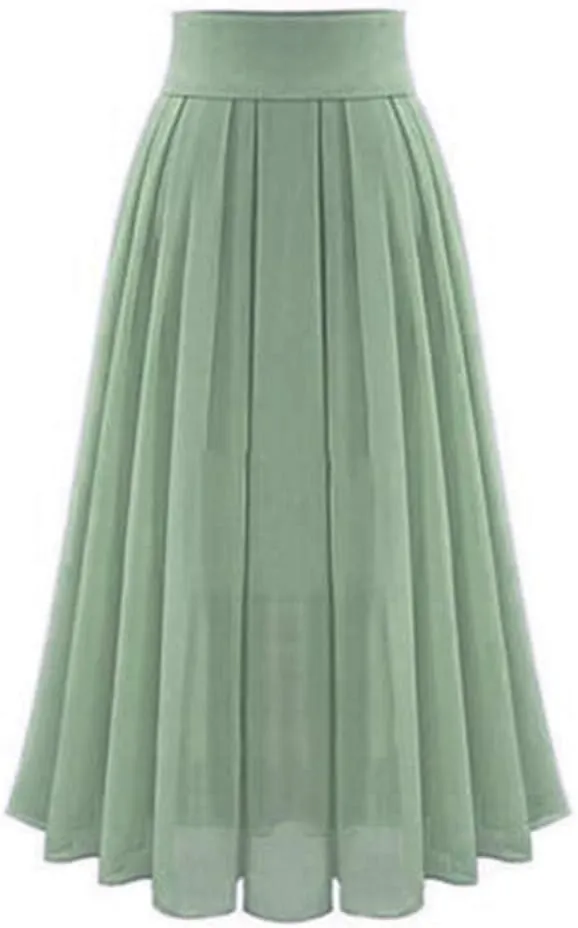 Women High Waisted Flared Skirt Pleated Midi Skirt A-Line Elastic Maxi Skirts Swing Business Work Vintage Flowy Skirt