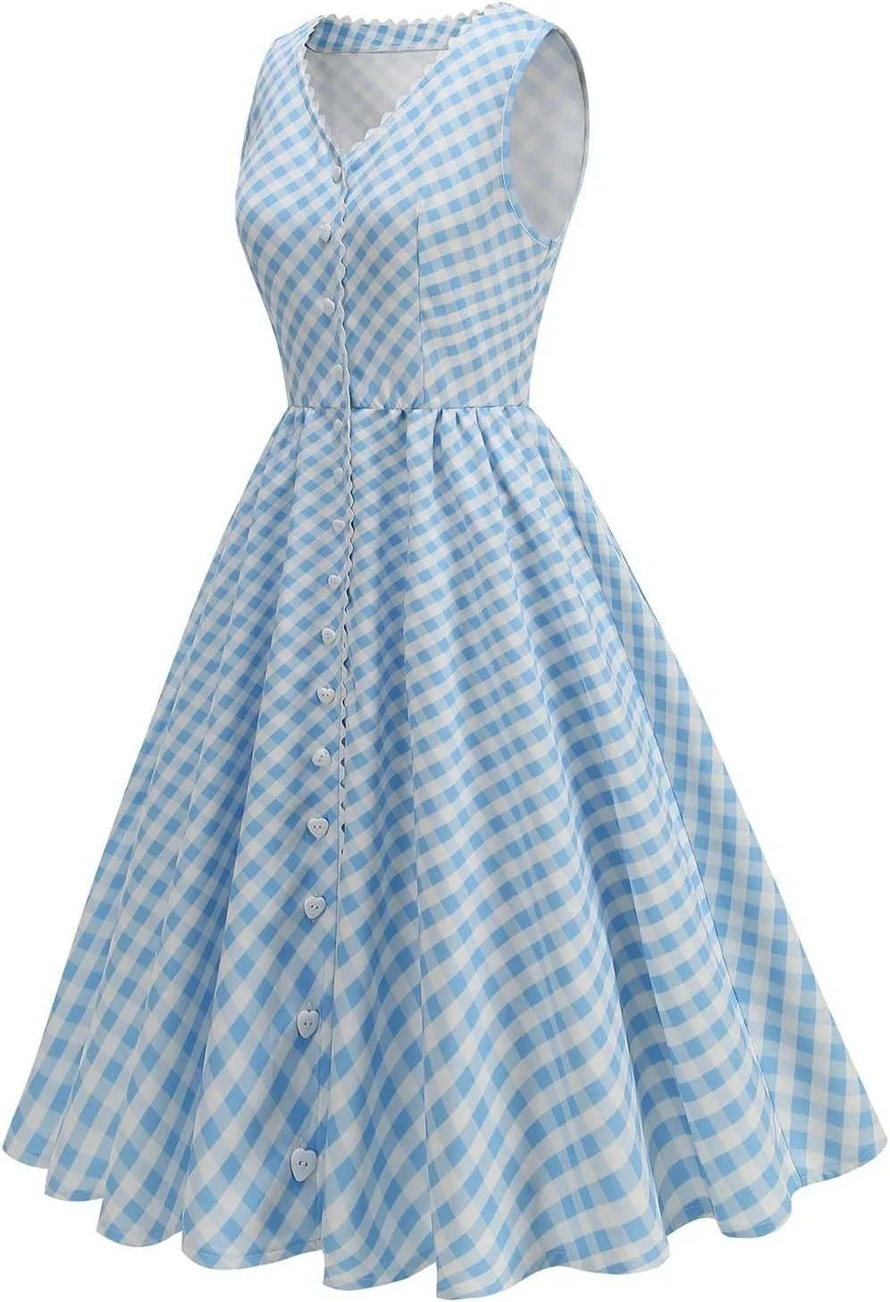 Women's 1950s Vintage Plaid Tank Dress Casual V Neck Hepburn Swing Prom Party Midi Dresses Wedding Guest Outfits