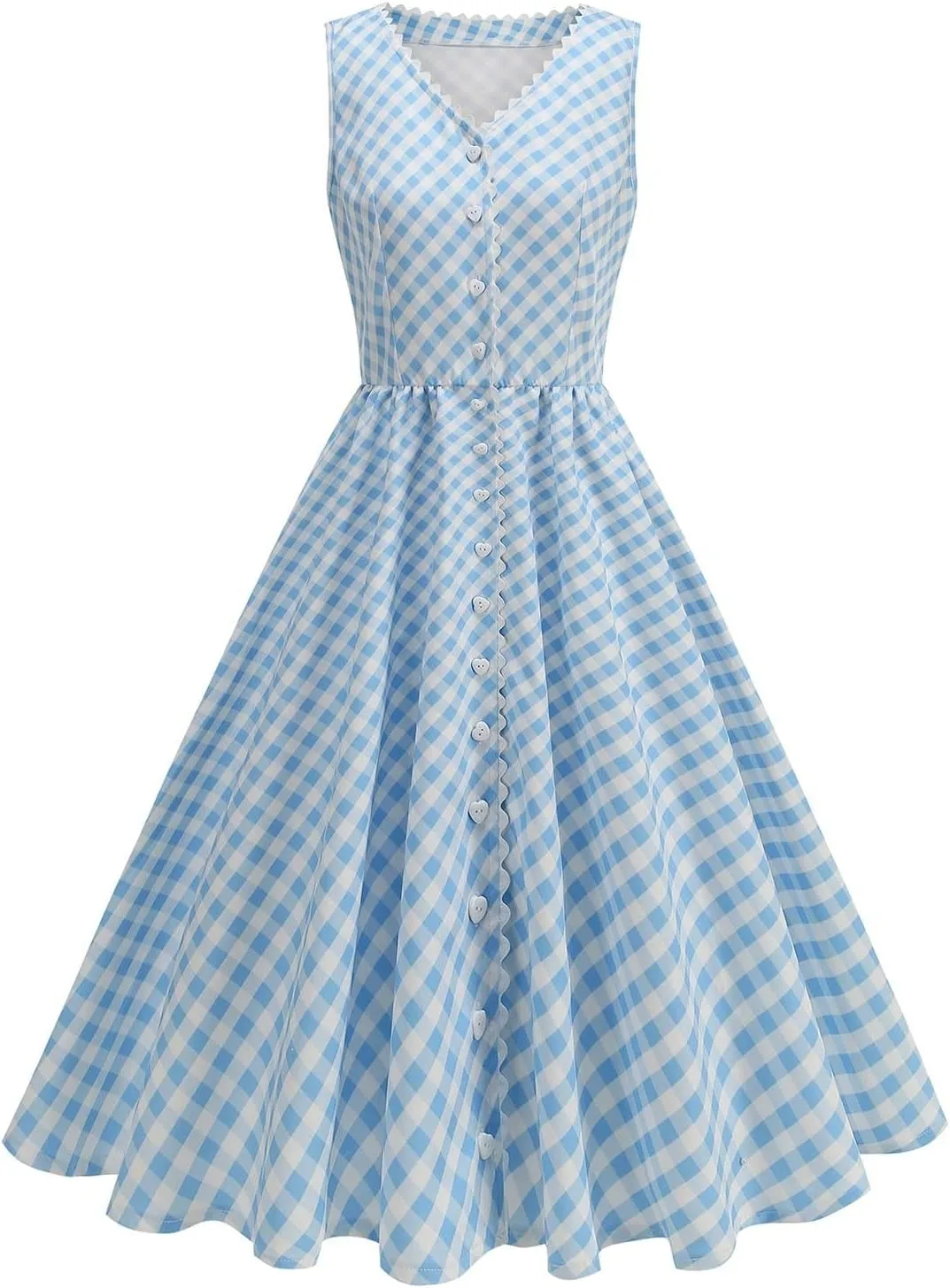 Women's 1950s Vintage Plaid Tank Dress Casual V Neck Hepburn Swing Prom Party Midi Dresses Wedding Guest Outfits