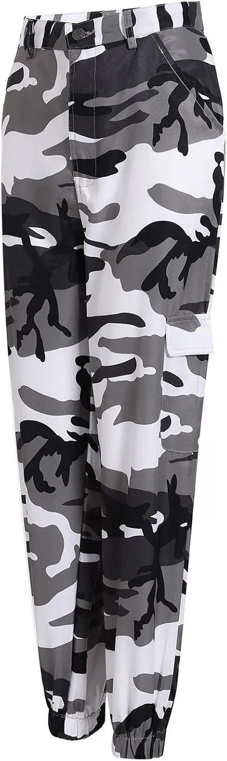 Women's Camo Pants Cargo Trousers High Waist Casual Camouflage Tactical Pants Loose Fit Jogger Pants with Pocket