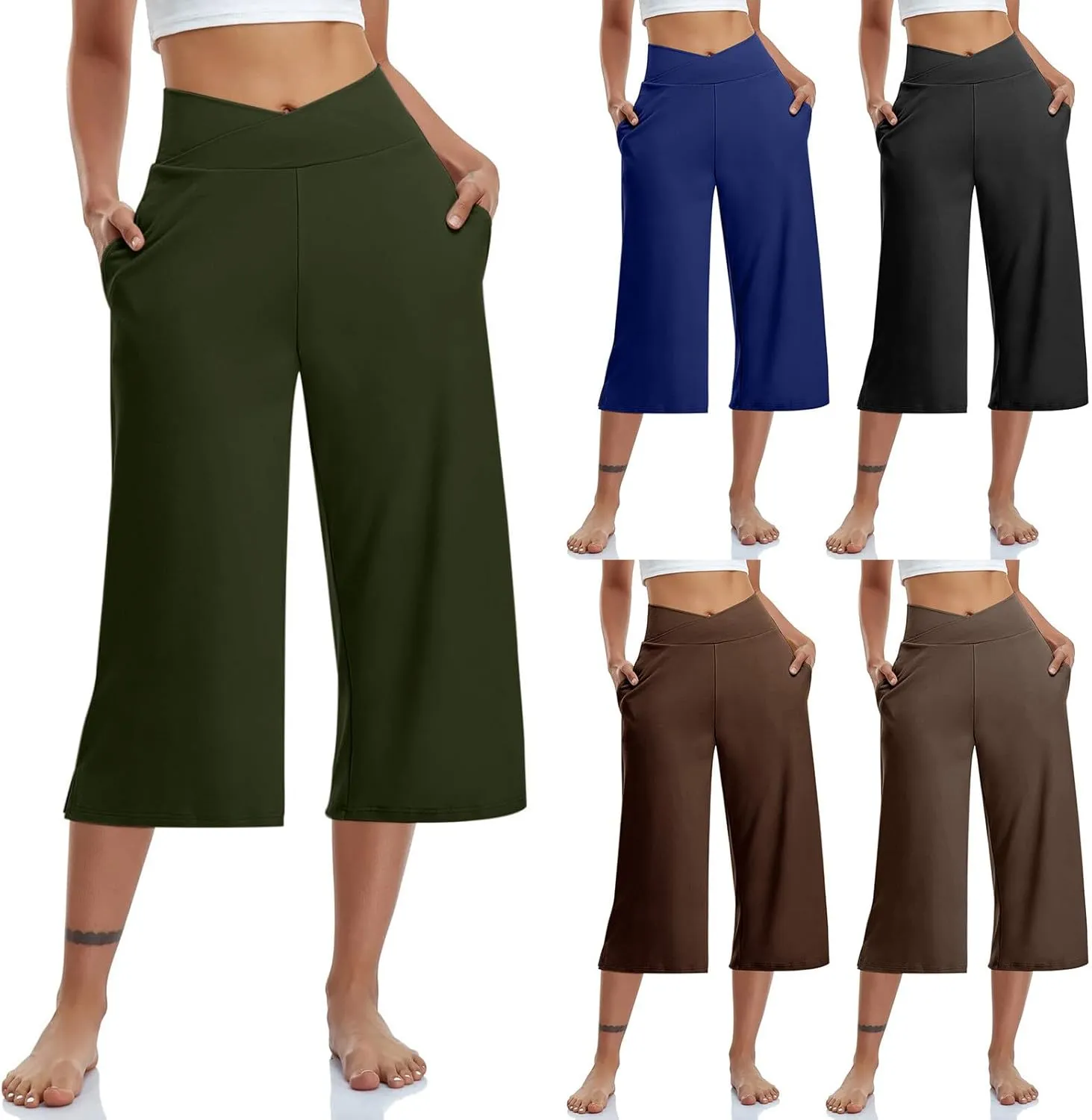 Womens Capri Pants 2025 Summer Casual High Waist Pants Loose Comfy Trendy Dressy Cropped Trouser Athletic Gym Workout