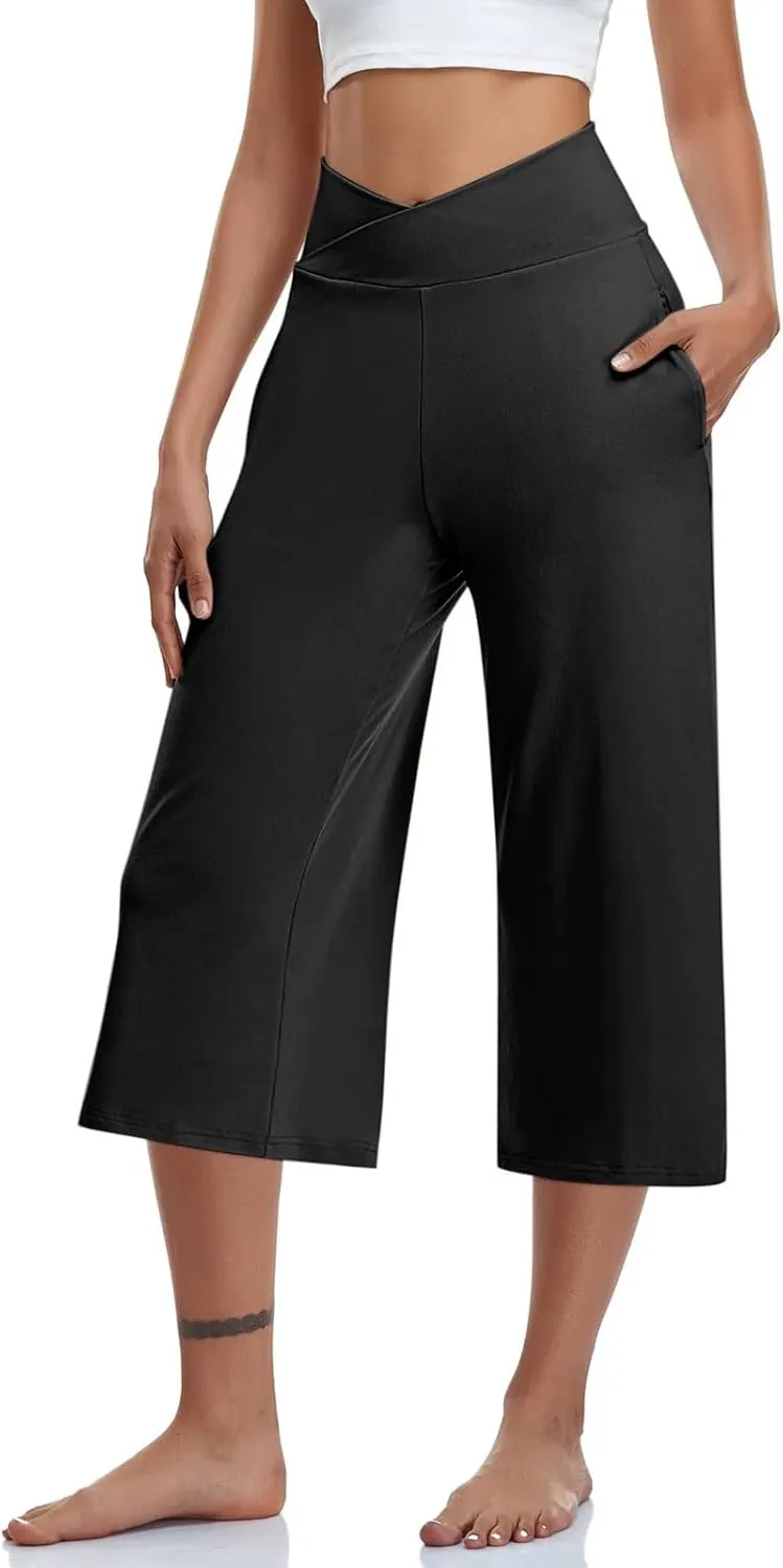 Womens Capri Pants 2025 Summer Casual High Waist Pants Loose Comfy Trendy Dressy Cropped Trouser Athletic Gym Workout