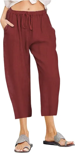 Womens Capri Pants Summer Casual Comfy Baggy Palazzo Pants with Pockets Trendy Loose Trouser with Pockets Plus Size
