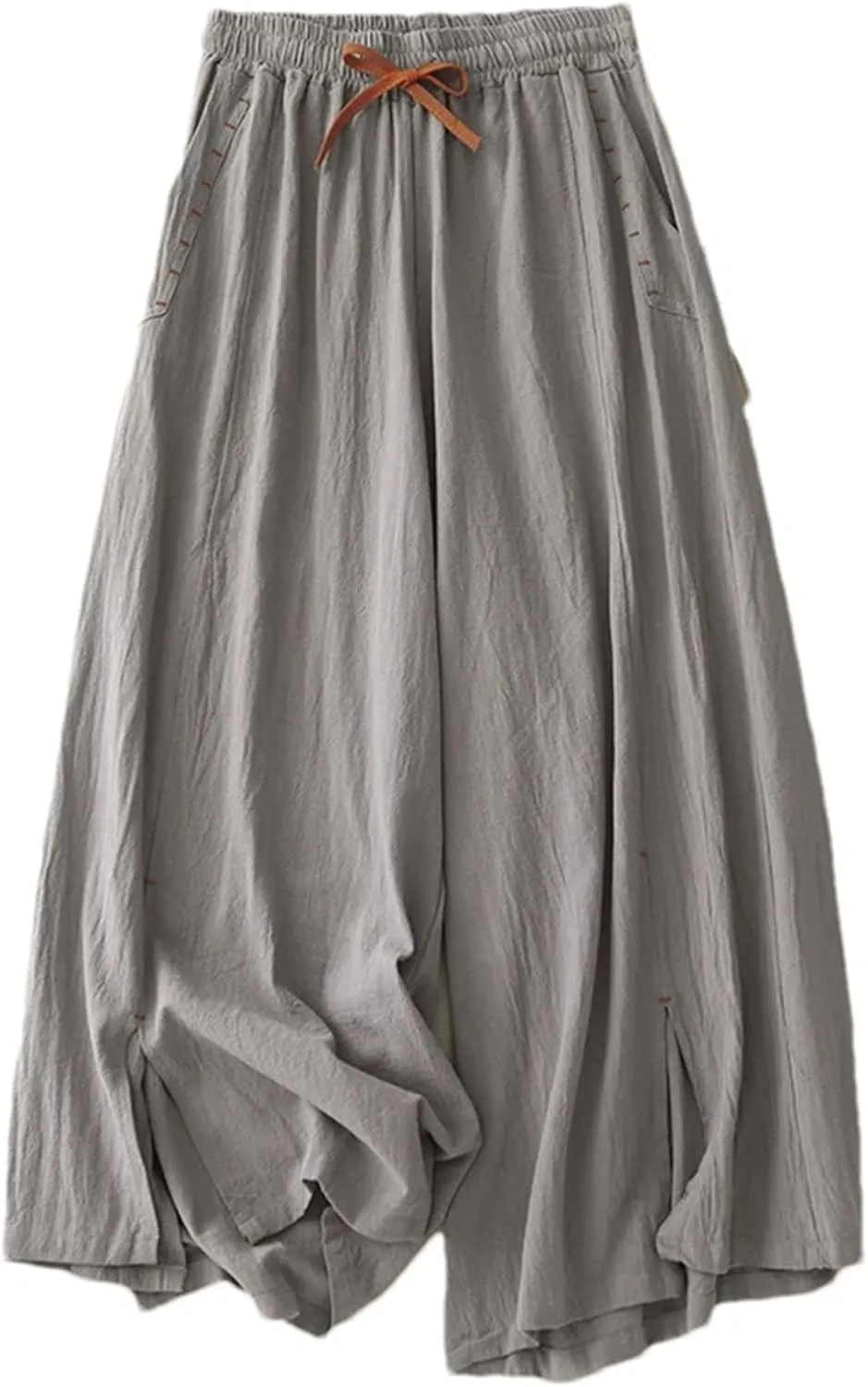 Women's Cotton Linen High-Waisted Wide-Leg Pants  Loose Fit Straight-Leg Drawstring Waist Casual Summer Trousers