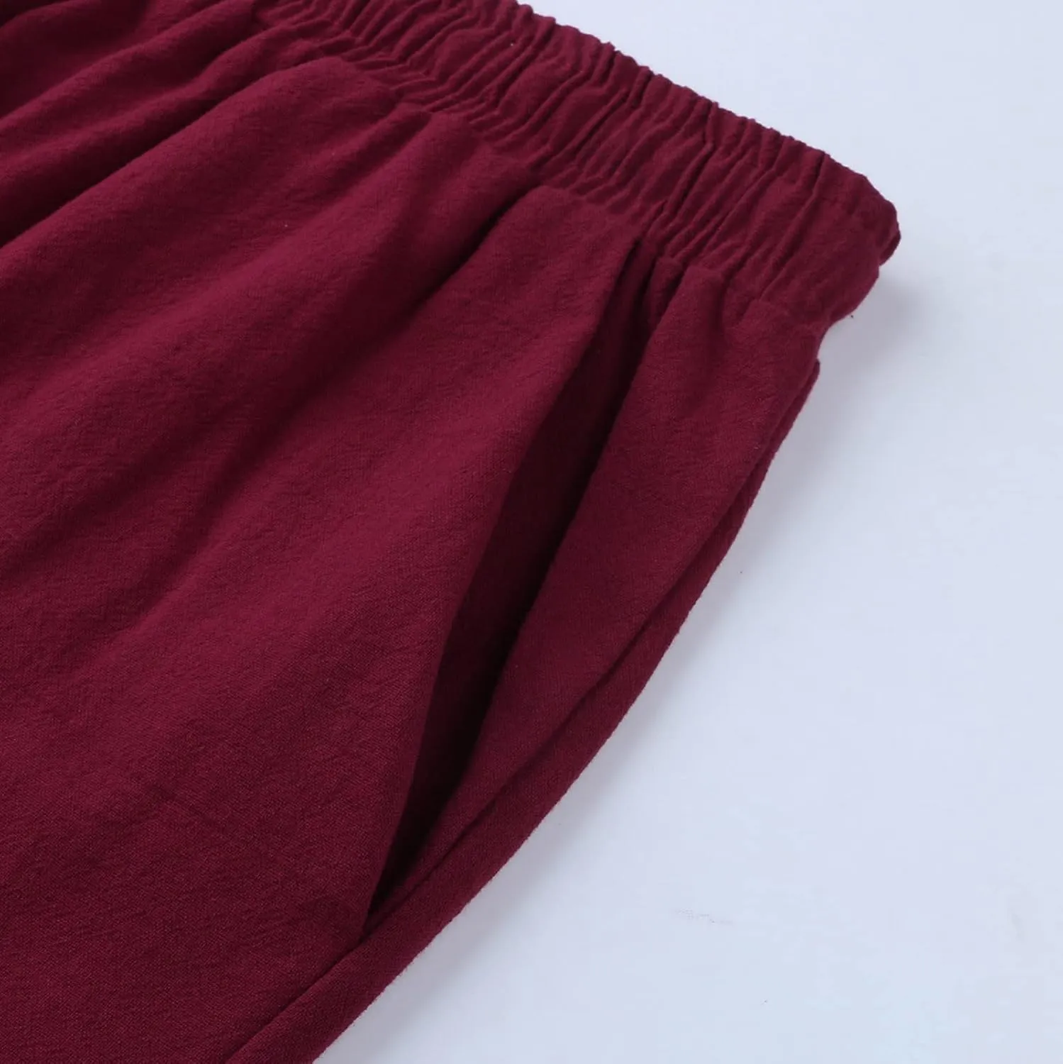 Women's Cotton Linen Summer High Waist Straight Leg Pants Comfy Solid Color Cotton Lounge Pants Loose Trousers with Pocket