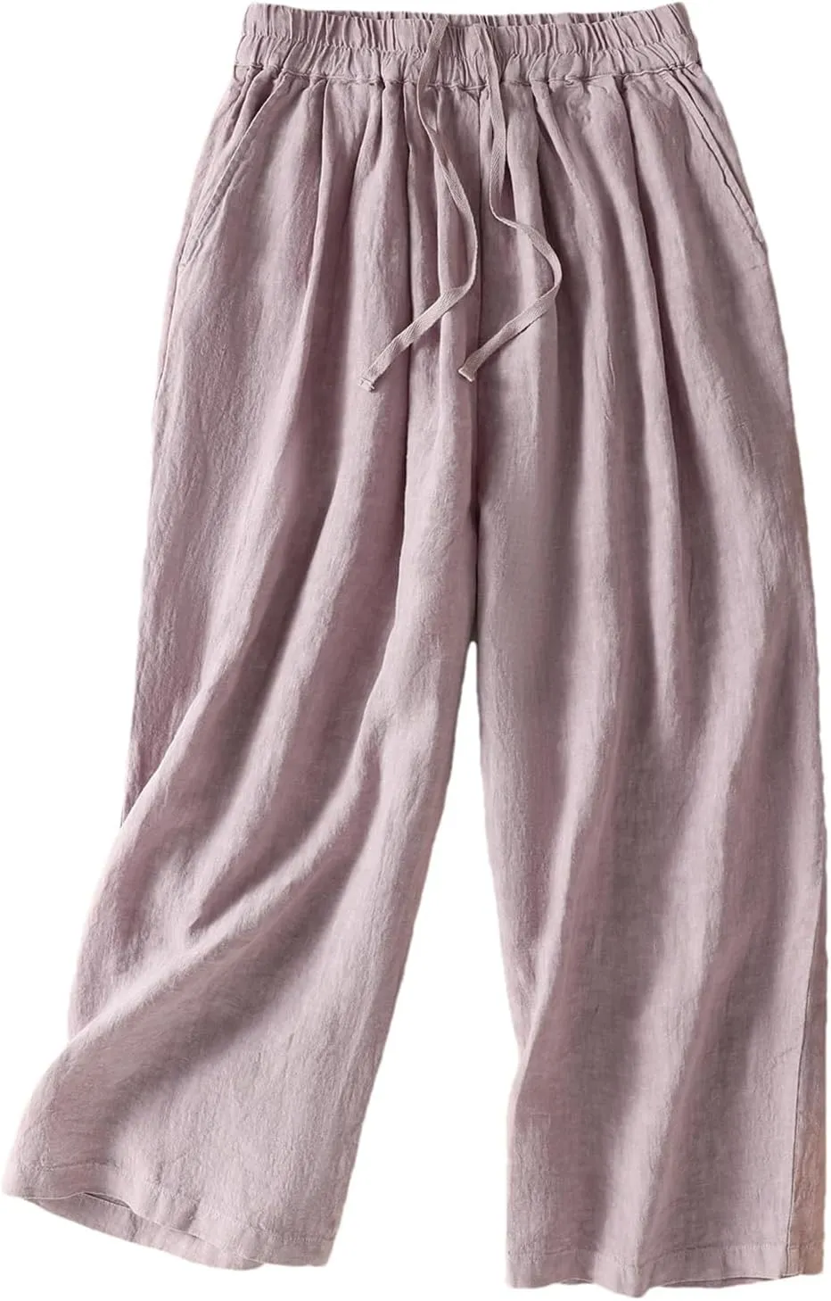 Women's Cotton Linen Wide-Leg Pants  High Waist Drawstring Straight-Leg Casual Summer Trousers for Beach Vacation