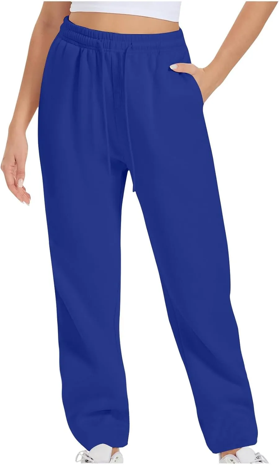 Women's Drawstring Elastic Waist Straight Leg Sweatpants Baggy High Waisted Lounge Sweat Pants Trousers with Pockets