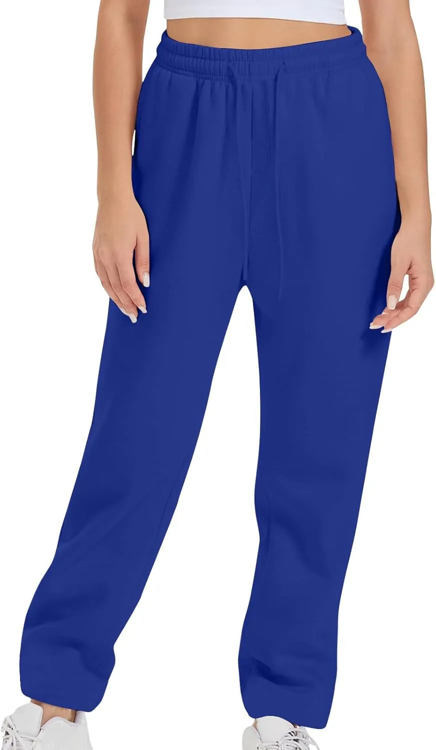 Women's Drawstring Elastic Waist Straight Leg Sweatpants Baggy High Waisted Lounge Sweat Pants Trousers with Pockets