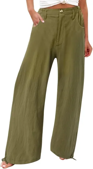 Women's Fall 2024 Pants High Waist Straight Leg Pants Business Casual Button Work Pants Trousers with Pockets
