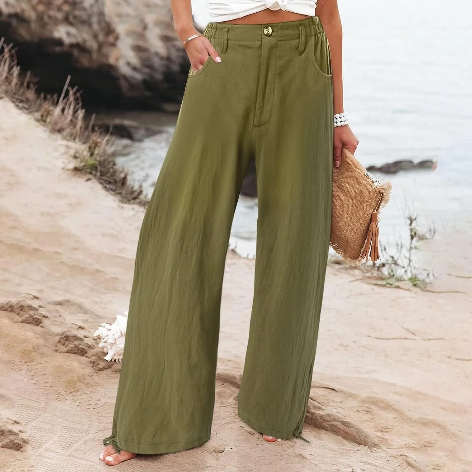 Women's Fall 2024 Pants High Waist Straight Leg Pants Business Casual Button Work Pants Trousers with Pockets