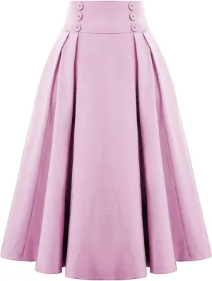 Women's High Waist A Line Skirts Vintage Flare Stretch Midi Swing Skirt Elegant Solid Color Plus Size Party Dress