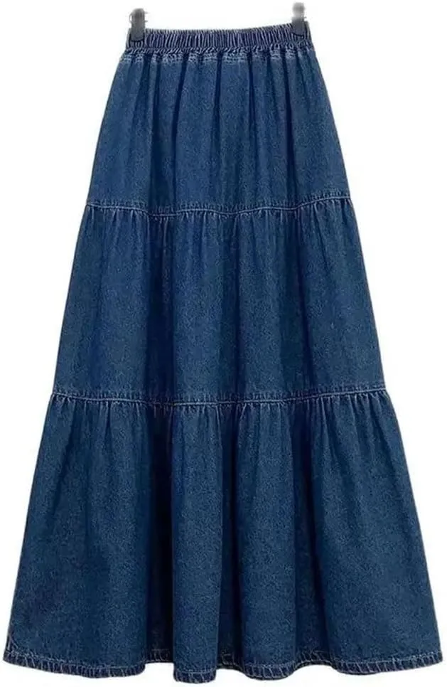 Women's High Waisted Denim Skirt A-Line Half Body Cake Fluffy Umbrella Skirt Loose Long Half Body Skirts