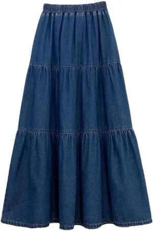 Women's High Waisted Denim Skirt A-Line Half Body Cake Fluffy Umbrella Skirt Loose Long Half Body Skirts