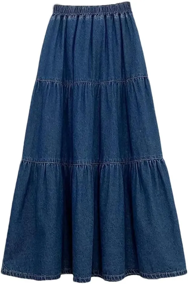 Women's High Waisted Denim Skirt A-Line Half Body Cake Fluffy Umbrella Skirt Loose Long Half Body Skirts