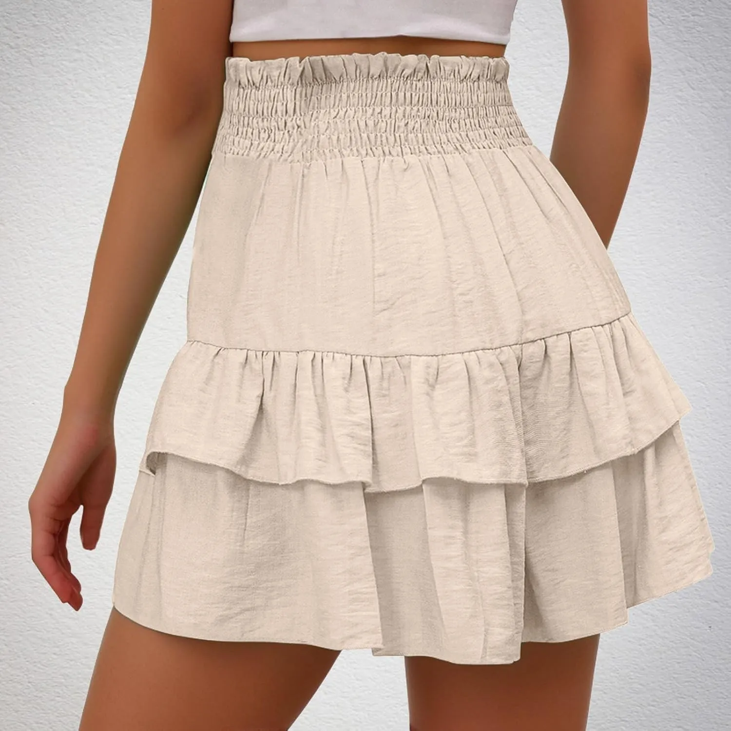 Women's High Waisted Pleated Skirts Boho Ruffle Tiered Shorts Beach Vacation Short Summer Comfy Flowy Skirt