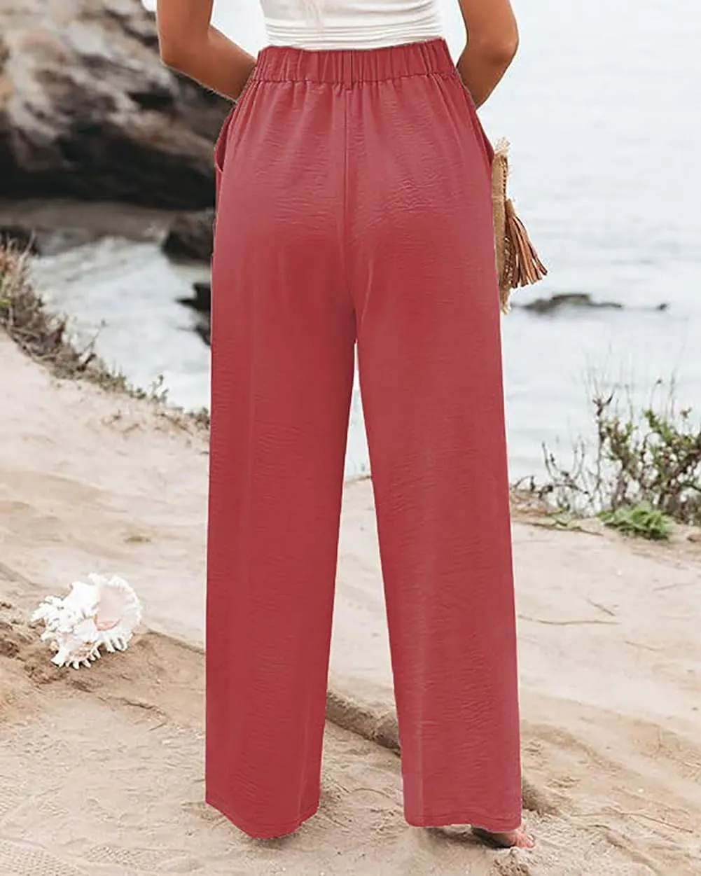 Womens High Waisted Wide Leg Palazzo Pants Casual Lounge Boho Flowy Pants with Pockets