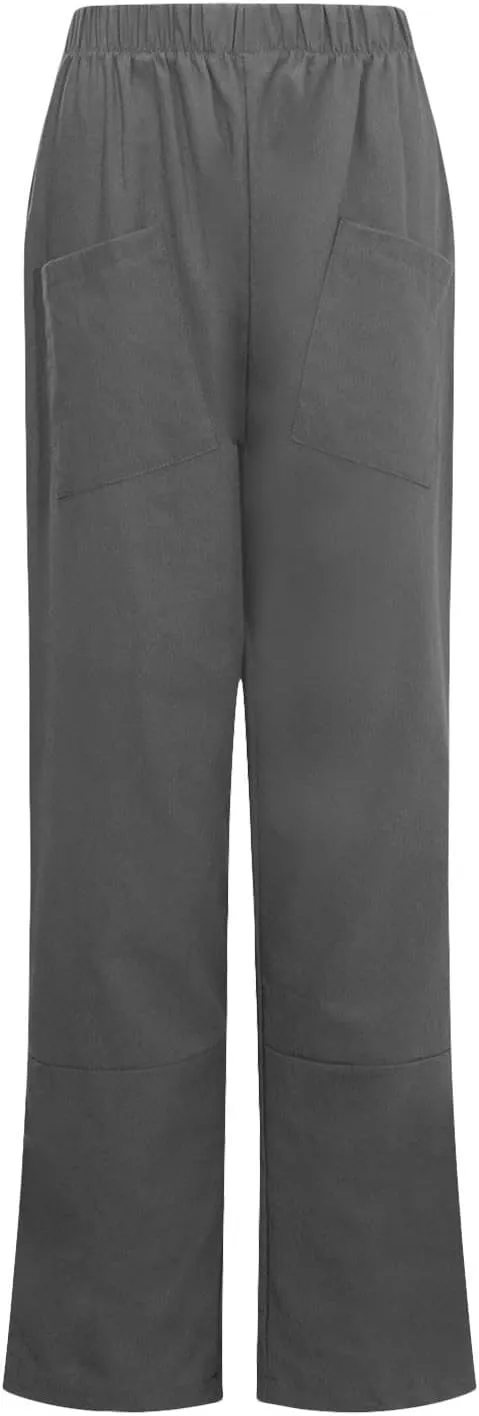 Womens Linen Pants Summer Casual Loose Elastic Waist Straight Wide Leg Pants Lightweight Tall Linen Pants Trousers