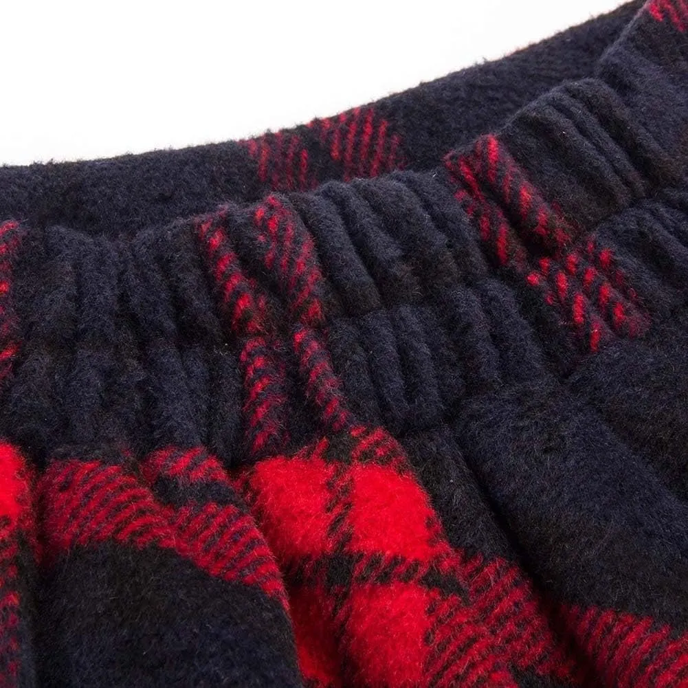 Women's Long Plaid Wool Skirt Fall Winter High Waist A-line Pleated Wool Tartan Skirts