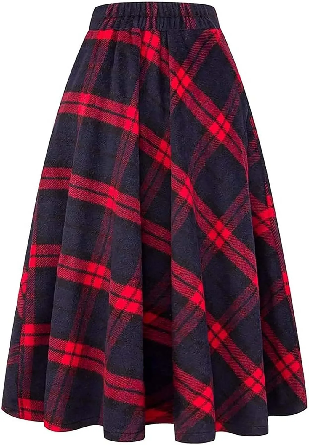 Women's Long Plaid Wool Skirt Fall Winter High Waist A-line Pleated Wool Tartan Skirts