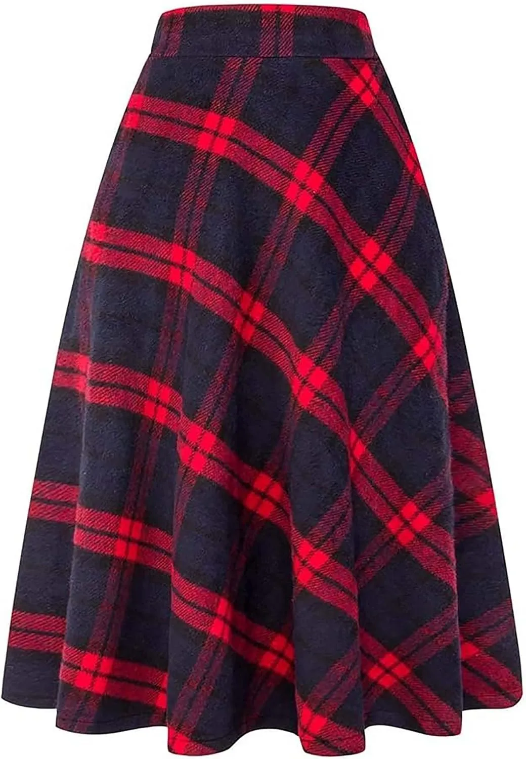 Women's Long Plaid Wool Skirt Fall Winter High Waist A-line Pleated Wool Tartan Skirts