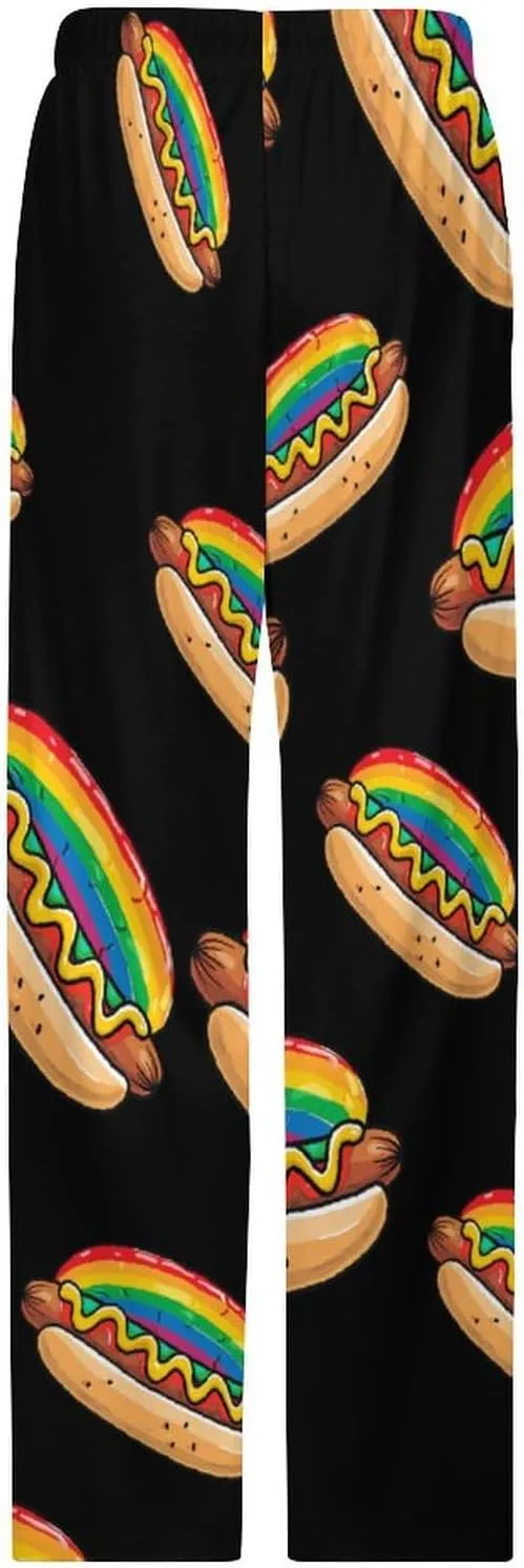 Women's Pajama Pants Fast Food Colorful Hotdog Lightweight Lounge Pants Pj Bottoms with Pockets