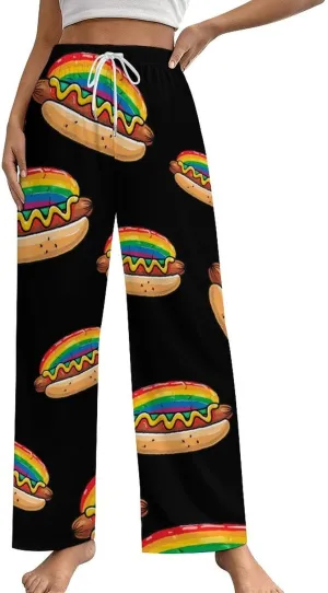 Women's Pajama Pants Fast Food Colorful Hotdog Lightweight Lounge Pants Pj Bottoms with Pockets