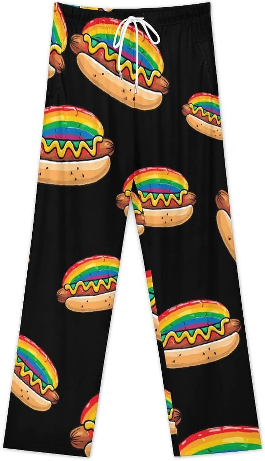 Women's Pajama Pants Fast Food Colorful Hotdog Lightweight Lounge Pants Pj Bottoms with Pockets