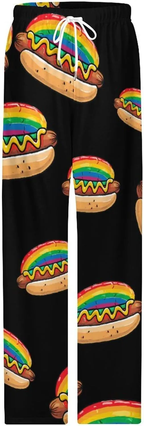 Women's Pajama Pants Fast Food Colorful Hotdog Lightweight Lounge Pants Pj Bottoms with Pockets