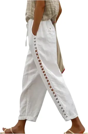 Womens Pants, Casual Pants Peasant Linen Straight Leg Drawstring Plaid 2025 Loose