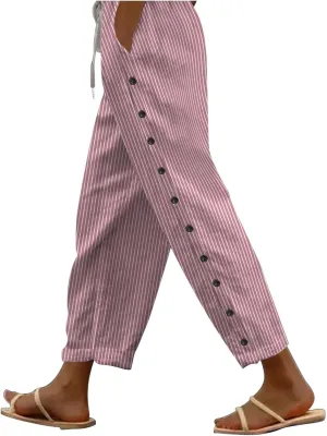 Women's Pants, Linen Straight Leg WomenS Casual Pants Peasant Drawstring Baggy Trousers