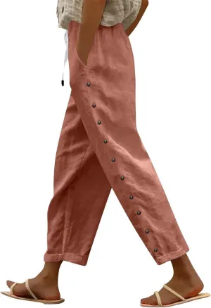 Women's Pants, Linen Striped Side Peasant Pants Straight Leg Casual Wide Trendy