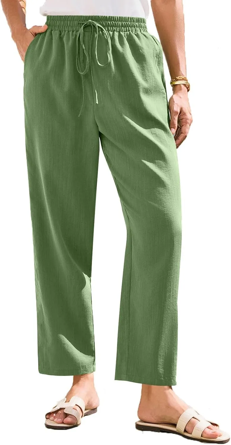 Womens Pants, Straight Leg Casual Pants Linen Everyday Peasant Solid Color Wide