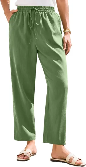 Womens Pants, Straight Leg Casual Pants Linen Everyday Peasant Solid Color Wide